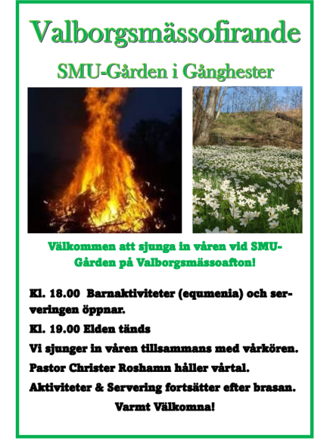 Valborgsmässofirande 30 april SMU Gården